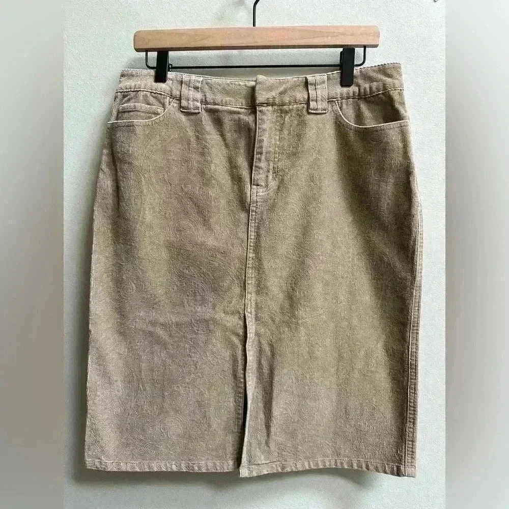 Vintage Y2K Express Corduroy Paisley Print Mini Skirt | Tan | Women’s Size 9/10 - Picture 1 of 10